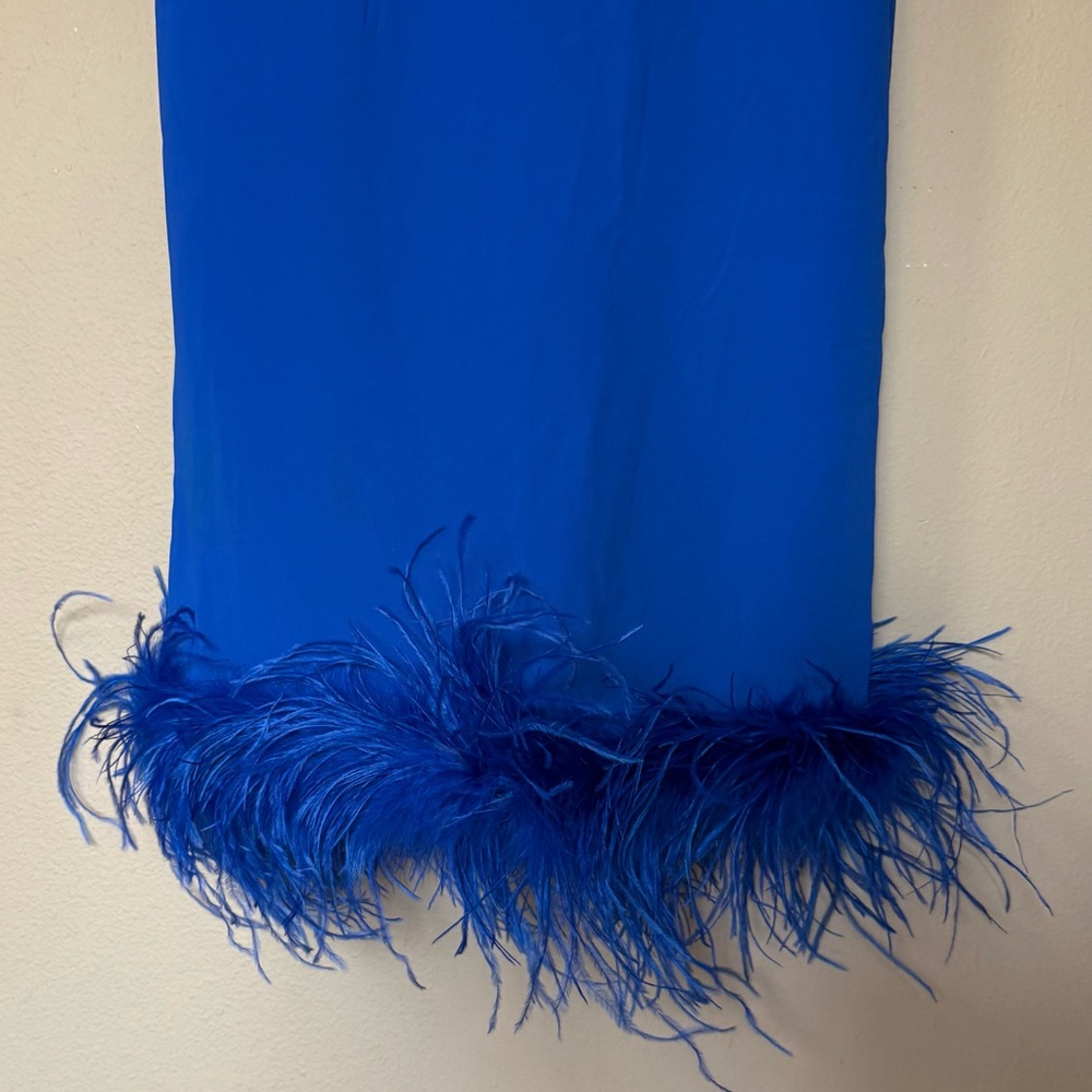 Amanda Uprichard Cobalt Blue Strapless Feather Dress NWOT Size Large - Picture 4 of 8